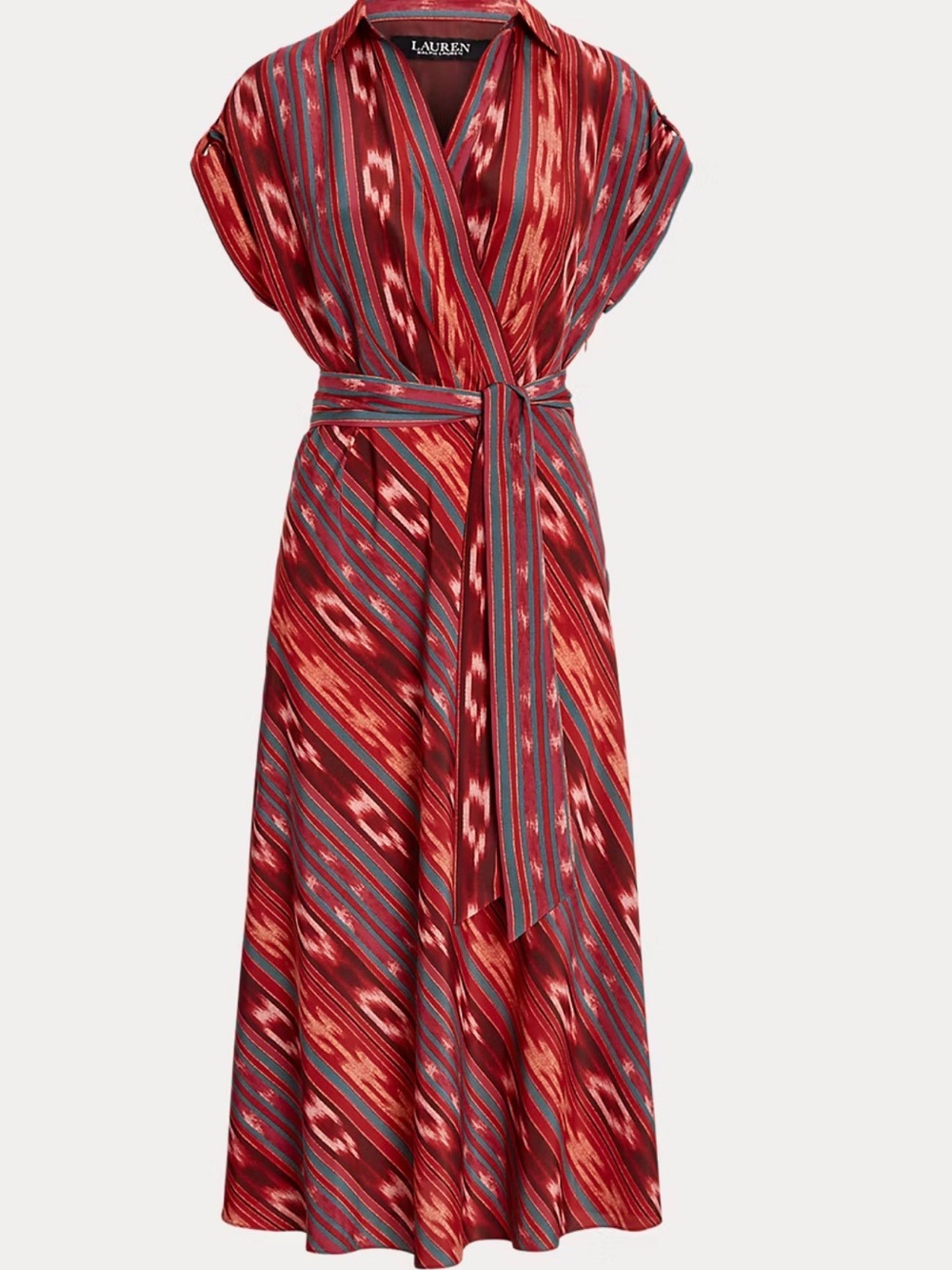 Ralph Lauren Red and Blue Striped Wrap Maxi Dress